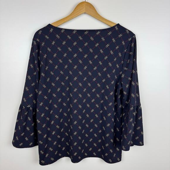 Talbots Womens Chains Jersey Top Sz L Bell Sleeve Equestrian Classy Preppy Flowy - Picture 5 of 9